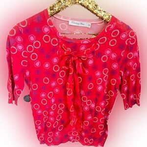 Christian Dior Printed Bow 3/4 Sleeve Knit Sweater